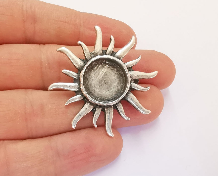 Sun Brooch Holders Pin Brooch Blanks Brooch Bezel Antique Silver Plated Brooch Pin Findings  (16mm Bezel size)  G20393