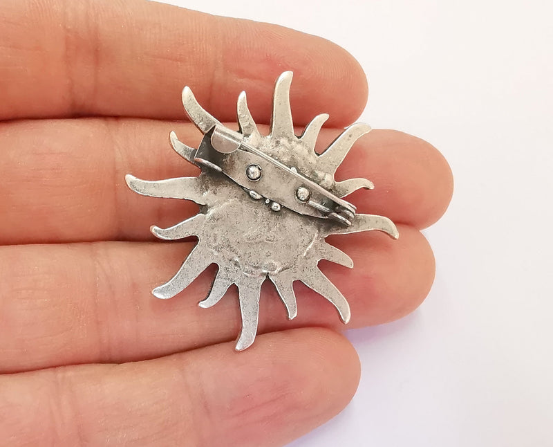 Sun Brooch Holders Pin Brooch Blanks Brooch Bezel Antique Silver Plated Brooch Pin Findings  (16mm Bezel size)  G20393