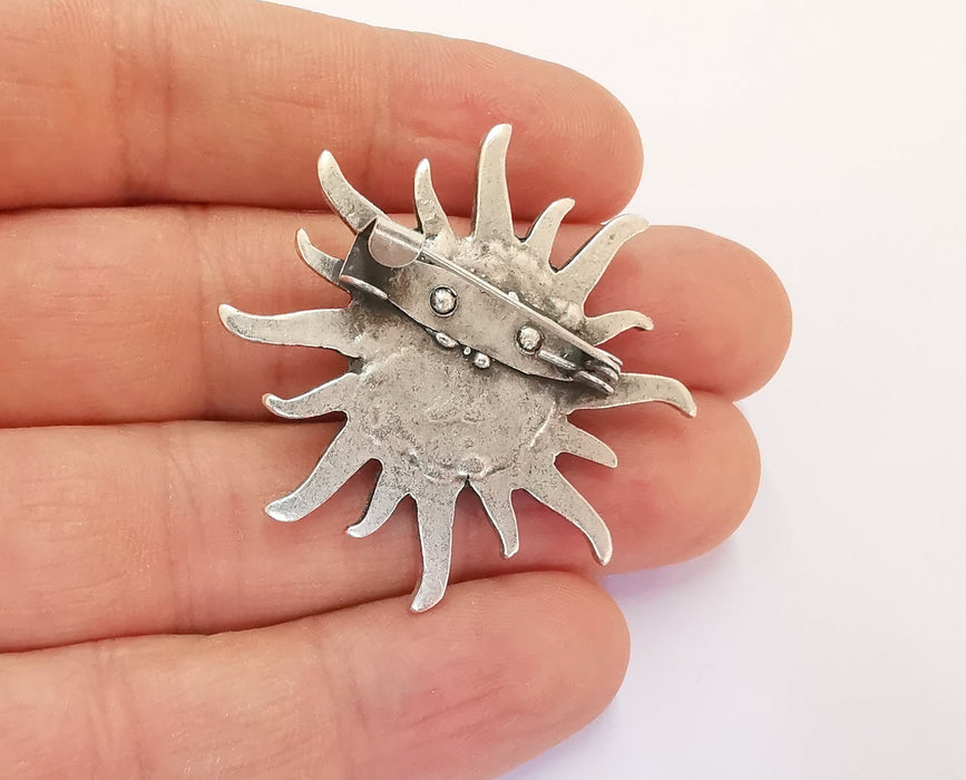 Sun Brooch Holders Pin Brooch Blanks Brooch Bezel Antique Silver Plated Brooch Pin Findings  (16mm Bezel size)  G20393