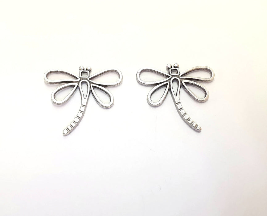 4 Dragonfly Charms Antique Silver Plated Charms (27x29mm)  G20394