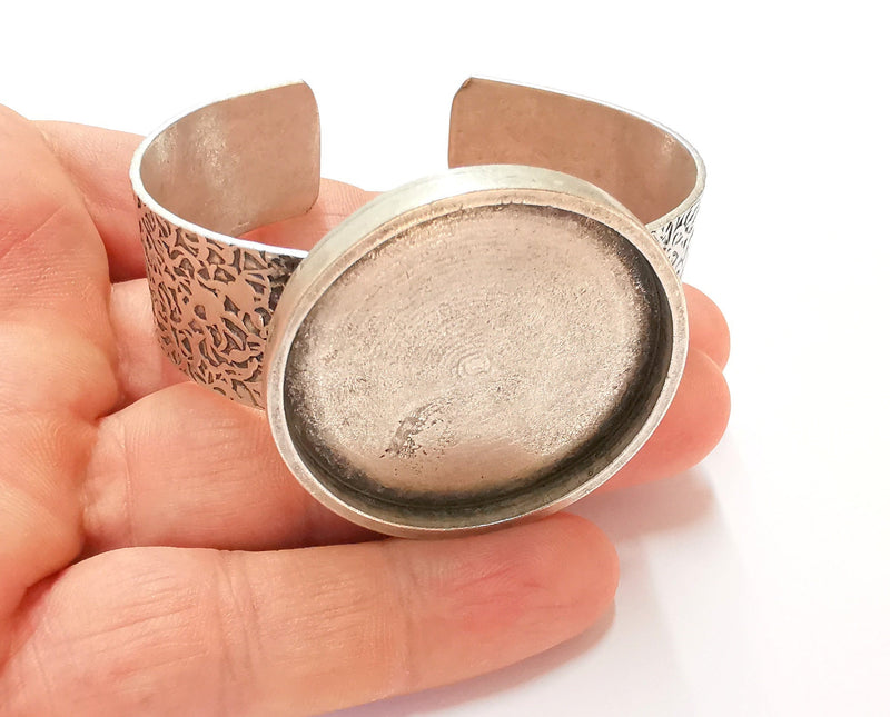 Bracelet Blank Resin Bangle Dry Flower inlay Blank Cuff Bezel Glass Cabochon Base Textured Adjustable Antique Silver (40mm ) G19896