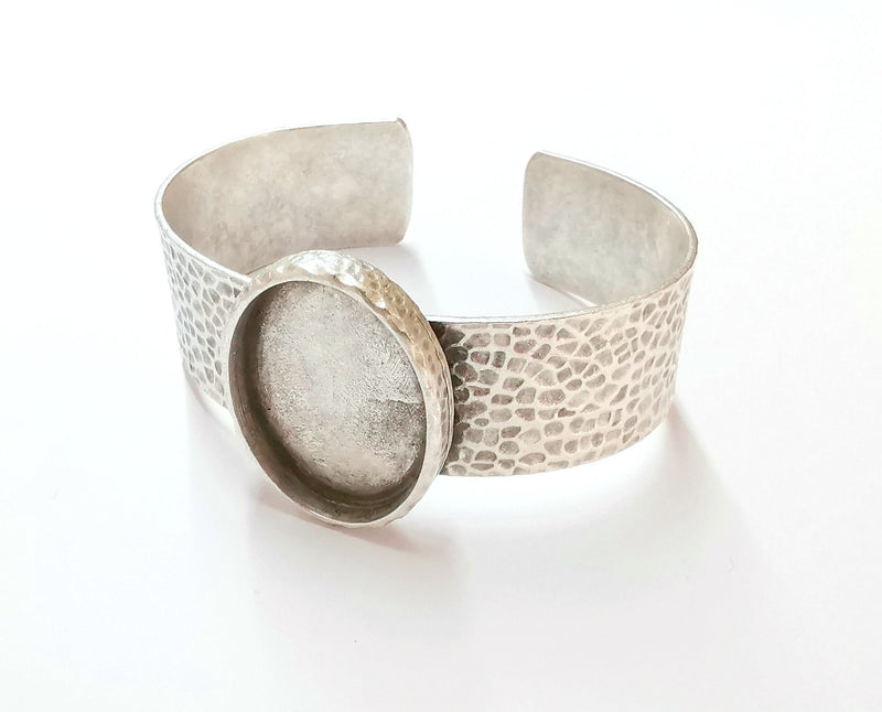 Bracelet Blank Resin Bangle Dry Flower inlay Blank Cuff Bezel Glass Cabochon Base Hammered Adjustable Antique Silver (30x22mm ) G19897