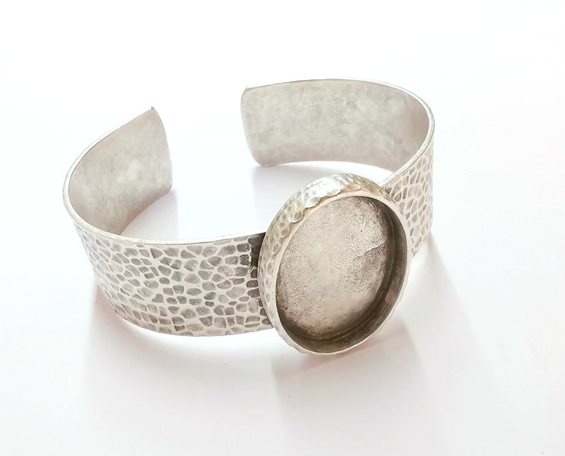 Bracelet Blank Resin Bangle Dry Flower inlay Blank Cuff Bezel Glass Cabochon Base Hammered Adjustable Antique Silver (30x22mm ) G19897