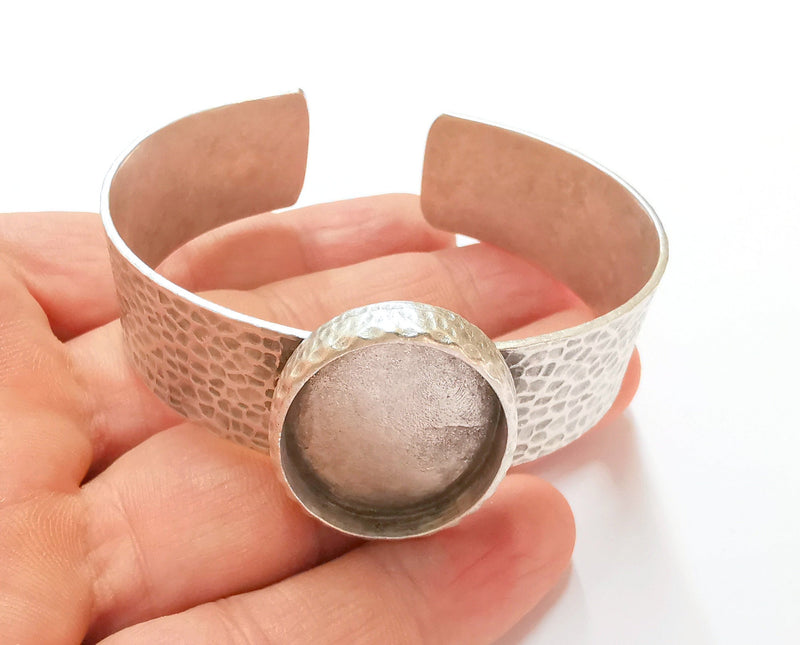 Bracelet Blank Resin Bangle Dry Flower inlay Blank Cuff Bezel Glass Cabochon Base Hammered Adjustable Antique Silver (30x22mm ) G19897