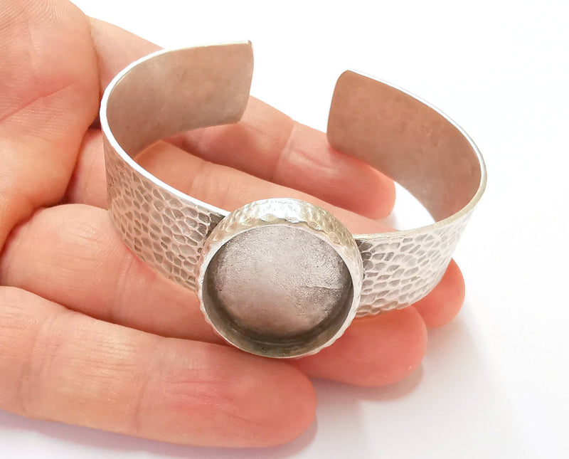Bracelet Blank Resin Bangle Dry Flower inlay Blank Cuff Bezel Glass Cabochon Base Hammered Adjustable Antique Silver (30x22mm ) G19897