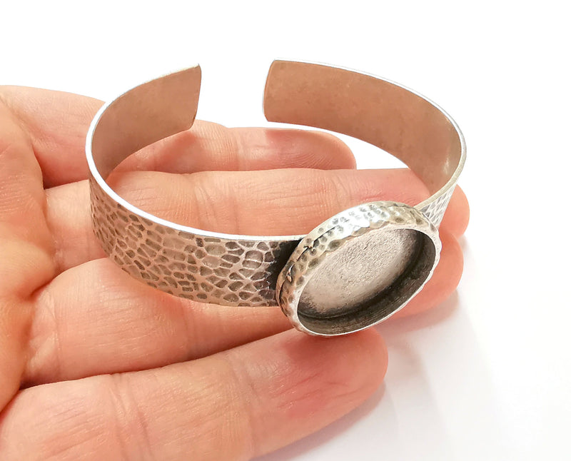 Bracelet Blank Resin Bangle Dry Flower inlay Blank Cuff Bezel Glass Cabochon Base Hammered Adjustable Antique Silver (25mm ) G19898