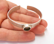 Bracelet Blank Resin Bangle Dry Flower inlay Blank Cuff Bezel Glass Cabochon Base Hammered Adjustable Antique Silver (10x8mm ) G19899