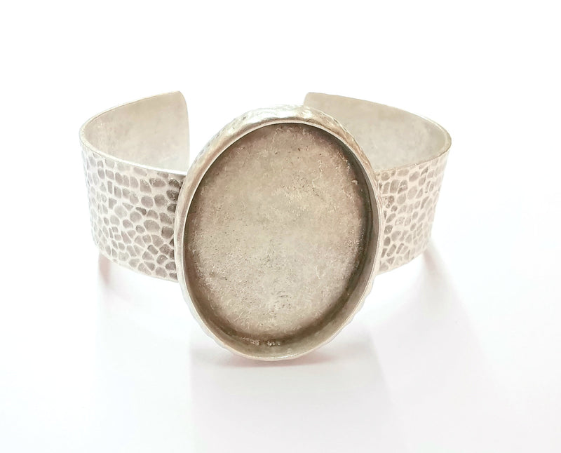 Bracelet Blank Resin Bangle Dry Flower inlay Blank Cuff Bezel Glass Cabochon Base Hammered Adjustable Antique Silver (40x30mm ) G19901