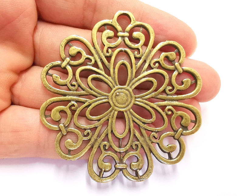 Filigree Flowers Pendant Antique Bronze Plated Pendant (67x65mm )  G20420