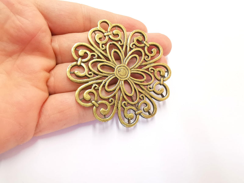 Filigree Flowers Pendant Antique Bronze Plated Pendant (67x65mm )  G20420