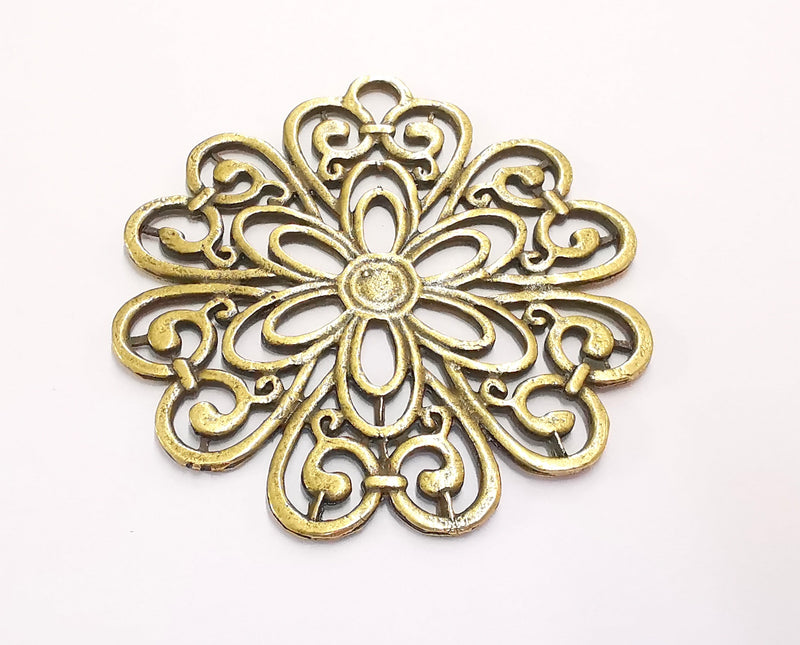 Filigree Flowers Pendant Antique Bronze Plated Pendant (67x65mm )  G20420