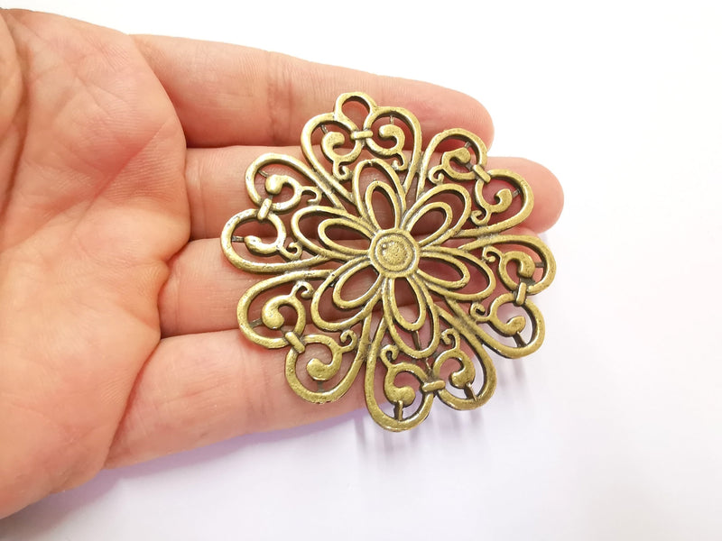 Filigree Flowers Pendant Antique Bronze Plated Pendant (67x65mm )  G20420