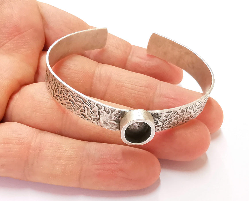 Bracelet Blank Resin Bangle Dry Flower inlay Blank Cuff Bezel Glass Cabochon Base Textured Adjustable Antique Silver (10x8mm ) G19904