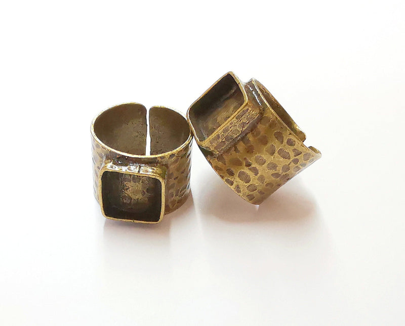 Hammered Ring Blank Setting Cabochon Base inlay Ring Backs Mounting Adjustable Ring Bezel (10x10mm blank) Antique Bronze Plated G19906