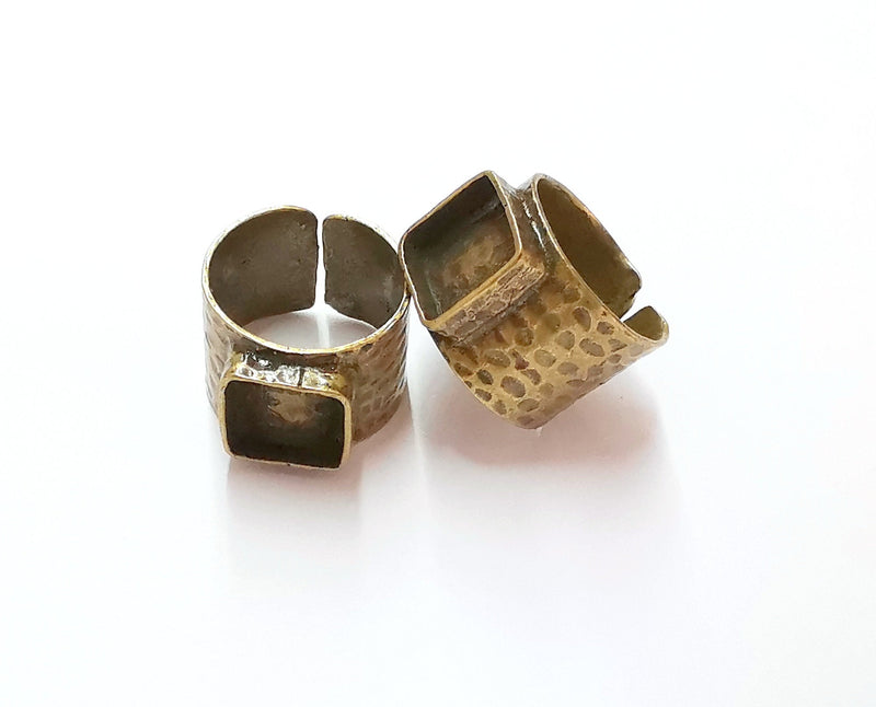 Hammered Ring Blank Setting Cabochon Base inlay Ring Backs Mounting Adjustable Ring Bezel (10x10mm blank) Antique Bronze Plated G19906
