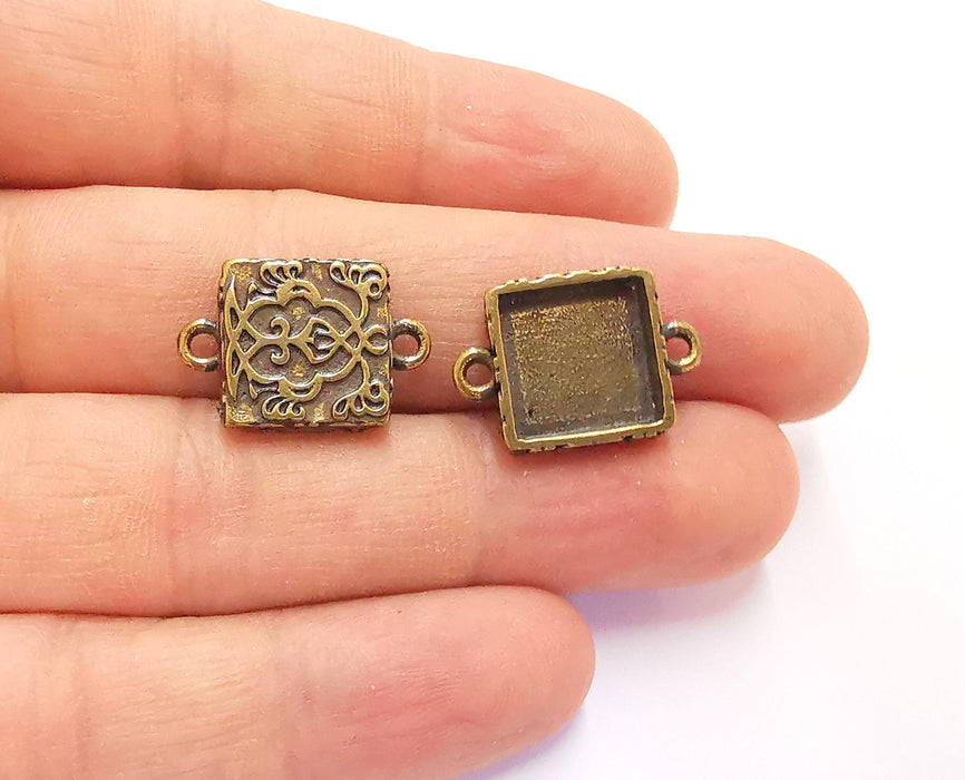 4 Flower Connector Blank Bezel Resin Bezel Mosaic Mountings Antique Bronze Plated Charms (21x15mm)( 12x12 mm Bezel Inner Size)  G20440