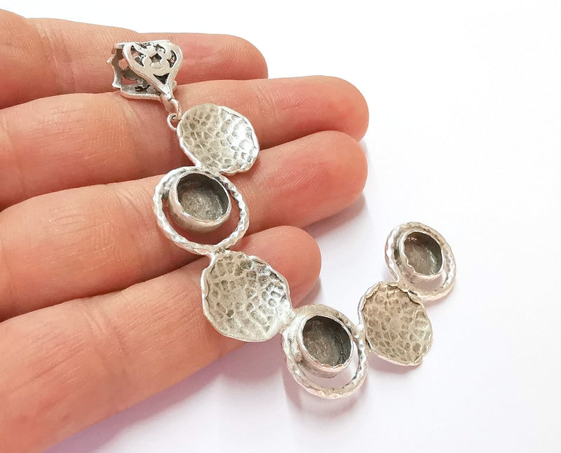 Hammered Pendant Blank Resin Bezel Mosaic Mountings Antique Silver Plated Brass (80x45mm)( 9mm Bezel Inner Size)  G19907