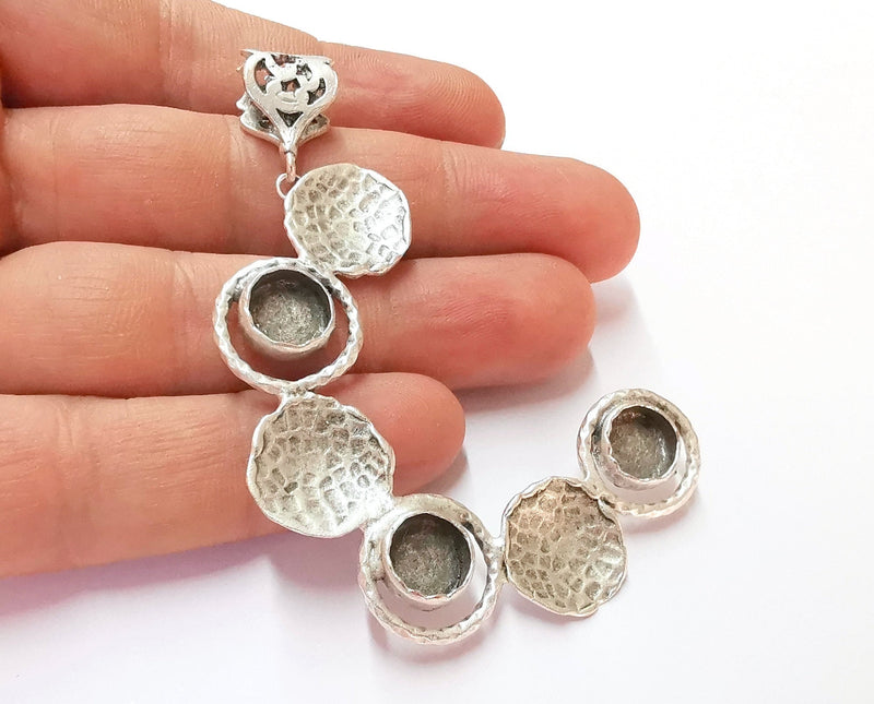 Hammered Pendant Blank Resin Bezel Mosaic Mountings Antique Silver Plated Brass (80x45mm)( 9mm Bezel Inner Size)  G19907