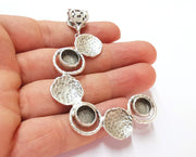Hammered Pendant Blank Resin Bezel Mosaic Mountings Antique Silver Plated Brass (80x45mm)( 9mm Bezel Inner Size)  G19907