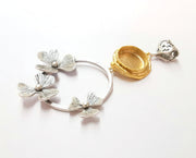 Flowers Pendant Blank Resin Bezel Mosaic Mountings Antique Silver and Gold Plated Brass (90x54mm)(16mm Bezel Inner Size)  G19910