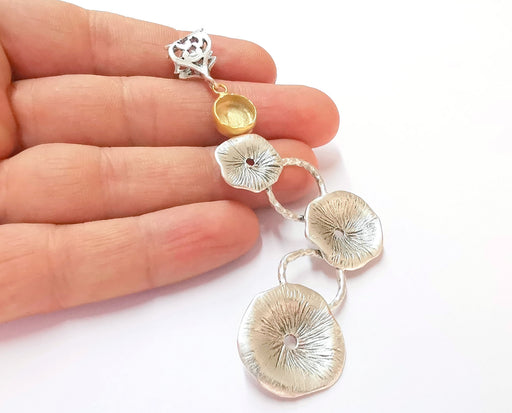 Lotus Leaf Pendant Blank Resin Bezel Mosaic Mountings Antique Silver and Gold Plated Brass (95x45mm)(10mm Bezel Size)  G19911