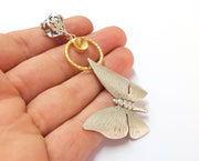 Butterfly Pendant Blank Resin Bezel Mosaic Mountings Antique Silver and Gold Plated Brass (85x40mm)(7mm Bezel Size)  G19912