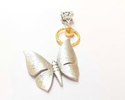 Butterfly Pendant Blank Resin Bezel Mosaic Mountings Antique Silver and Gold Plated Brass (85x40mm)(7mm Bezel Size)  G19912