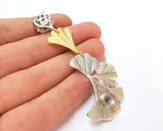 Ginkgo Leaf Pendant Blank Resin Bezel Mosaic Mountings Antique Silver and Gold Plated Brass (82x31mm)(7mm Bezel Size)  G19913