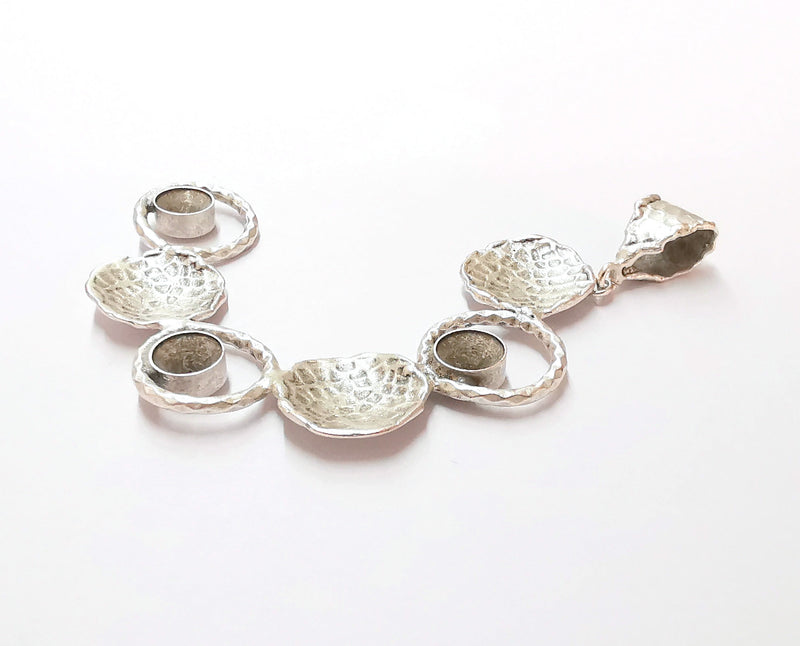 Hammered Pendant Blank Resin Bezel Mosaic Mountings Antique Silver Plated Brass (80x45mm)( 7mm Bezel Inner Size)  G19914
