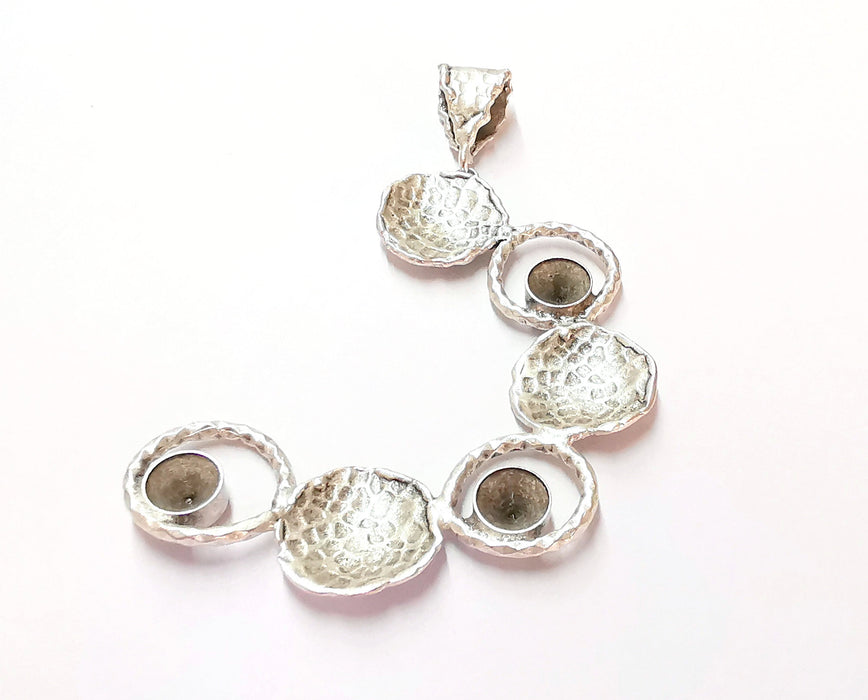 Hammered Pendant Blank Resin Bezel Mosaic Mountings Antique Silver Plated Brass (80x45mm)( 7mm Bezel Inner Size)  G19914