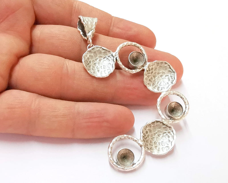 Hammered Pendant Blank Resin Bezel Mosaic Mountings Antique Silver Plated Brass (80x45mm)( 7mm Bezel Inner Size)  G19914