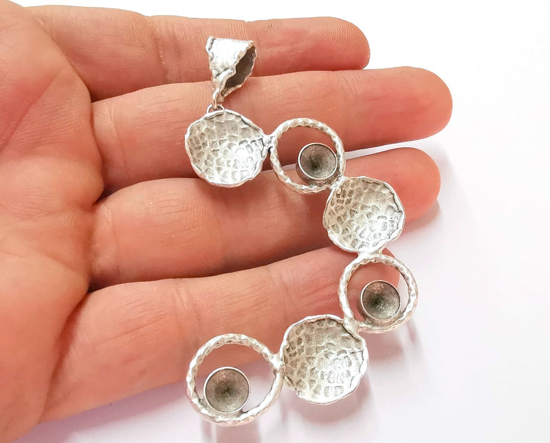Hammered Pendant Blank Resin Bezel Mosaic Mountings Antique Silver Plated Brass (80x45mm)( 7mm Bezel Inner Size)  G19914