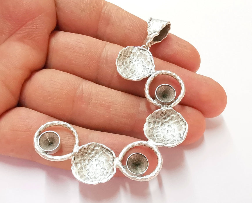 Hammered Pendant Blank Resin Bezel Mosaic Mountings Antique Silver Plated Brass (80x45mm)( 7mm Bezel Inner Size)  G19914