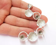 Hammered Pendant Blank Resin Bezel Mosaic Mountings Antique Silver Plated Brass (80x45mm)( 7mm Bezel Inner Size)  G19914