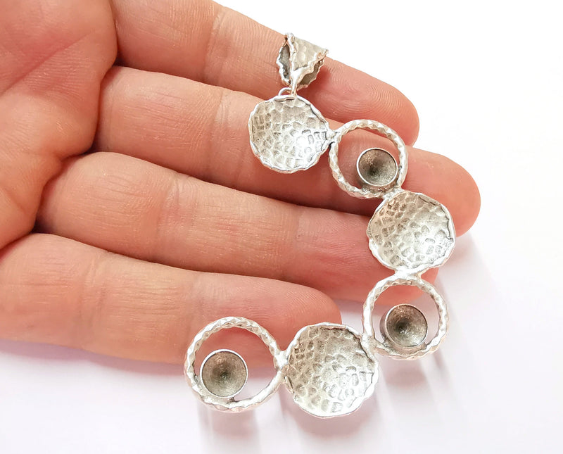 Hammered Pendant Blank Resin Bezel Mosaic Mountings Antique Silver Plated Brass (80x45mm)( 7mm Bezel Inner Size)  G19914