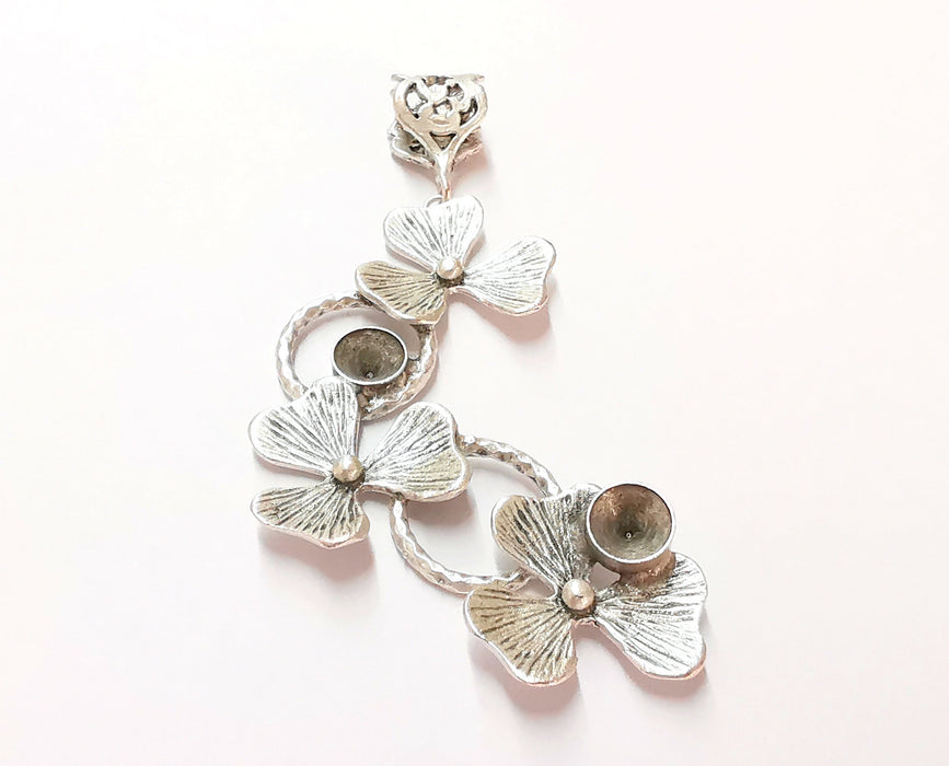 Flowers Pendant Blank Resin Bezel Mosaic Mountings Antique Silver Plated Brass (82x30mm)(7mm Bezel Inner Size)  G19915