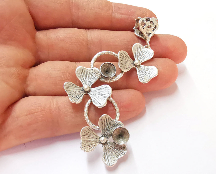 Flowers Pendant Blank Resin Bezel Mosaic Mountings Antique Silver Plated Brass (82x30mm)(7mm Bezel Inner Size)  G19915