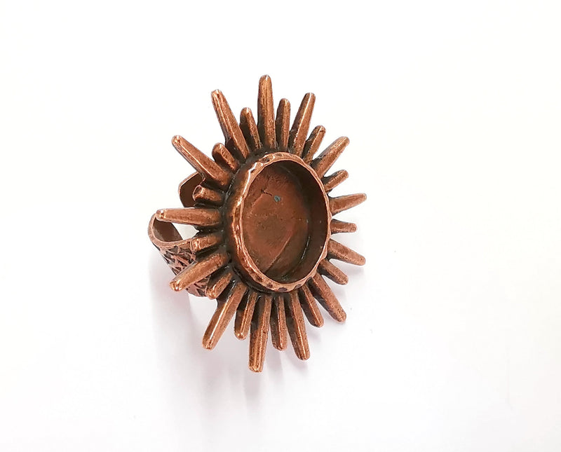 Sun Ring Blank Setting Textured Base Bezel inlay Ring Backs Glass Cabochon Mounting Adjustable Antique Copper Plated (16mm bezel ) G21077