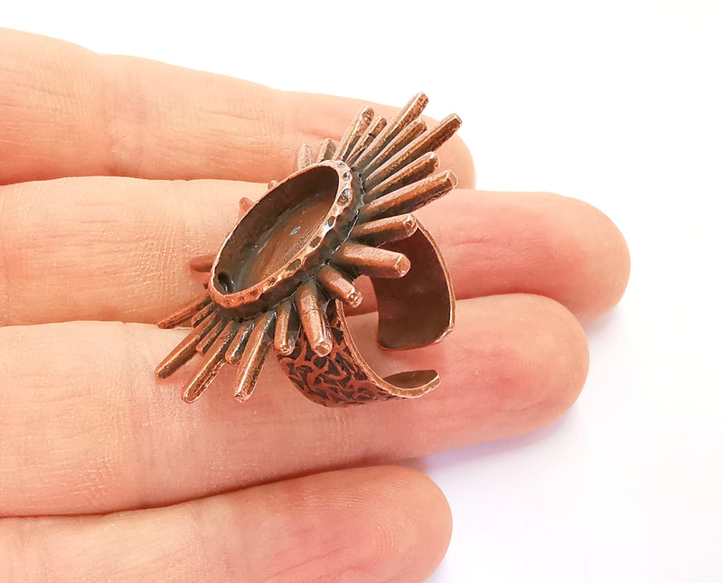 Sun Ring Blank Setting Textured Base Bezel inlay Ring Backs Glass Cabochon Mounting Adjustable Antique Copper Plated (16mm bezel ) G21077