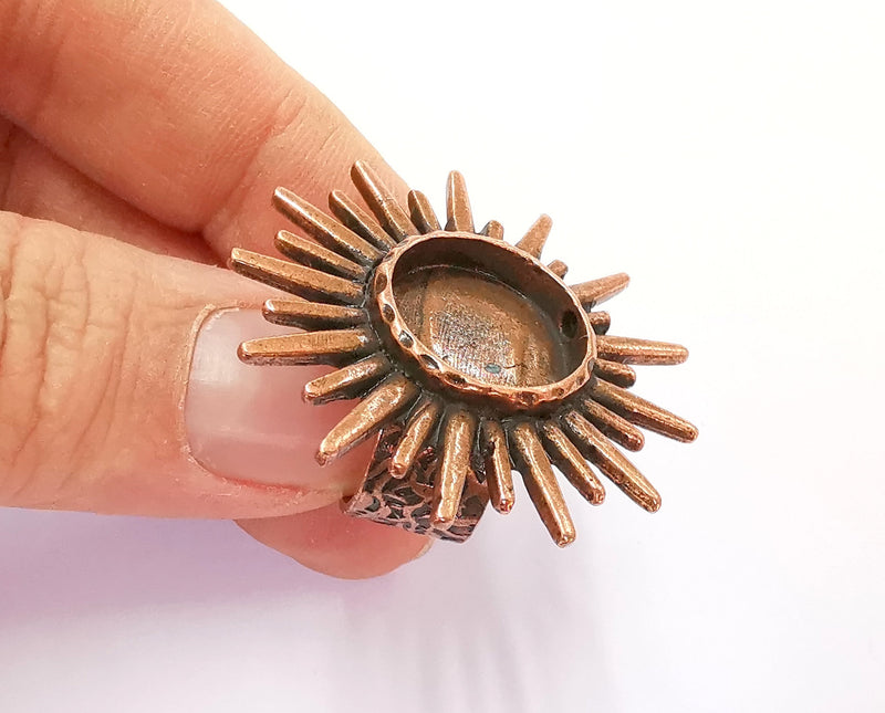 Sun Ring Blank Setting Textured Base Bezel inlay Ring Backs Glass Cabochon Mounting Adjustable Antique Copper Plated (16mm bezel ) G21077