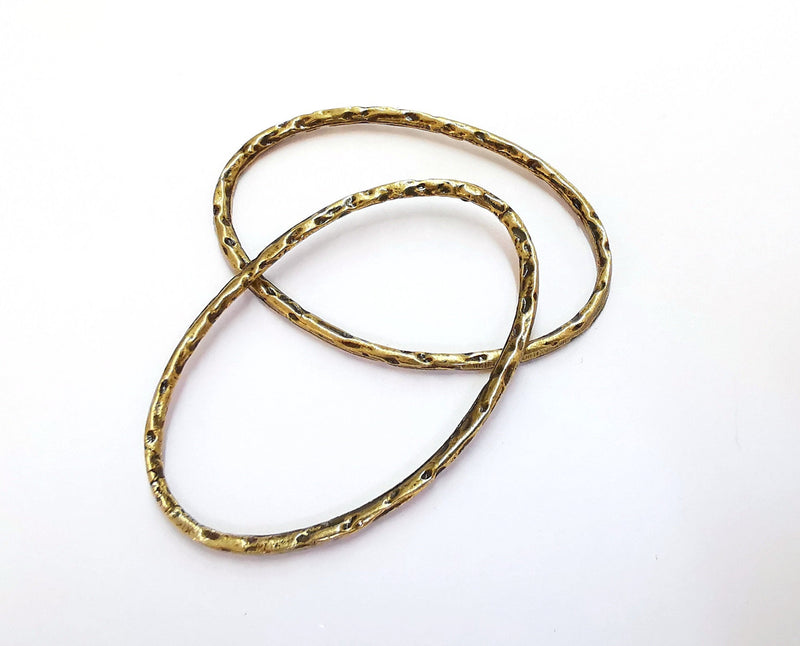 2 Hammered Oval Findings Charms Antique Bronze Plated Findings (58x37mm)  G20445