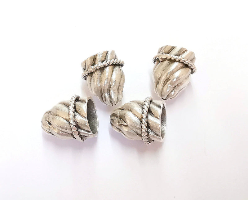2 Silver Cone Findings Antique Silver Plated Brass  (18x16 mm)  G20446