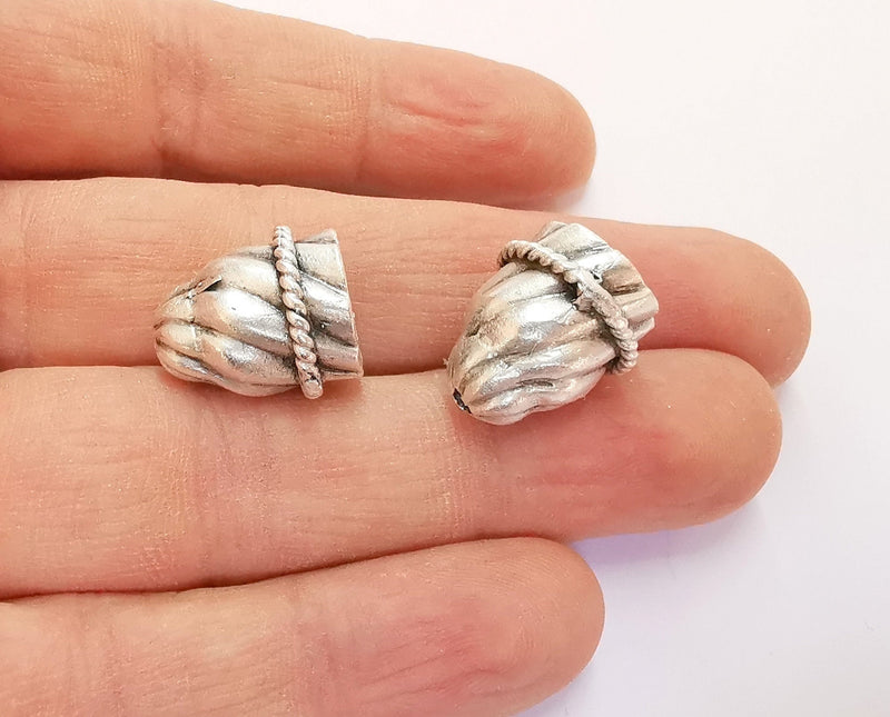 2 Silver Cone Findings Antique Silver Plated Brass  (18x16 mm)  G20446