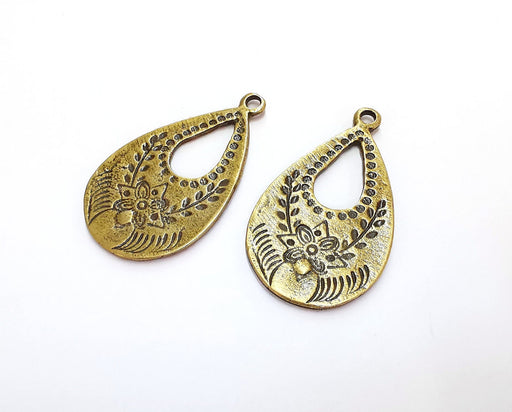 2 Drop Flowers Charms Antique Bronze Plated Charms (46x27mm) G20001