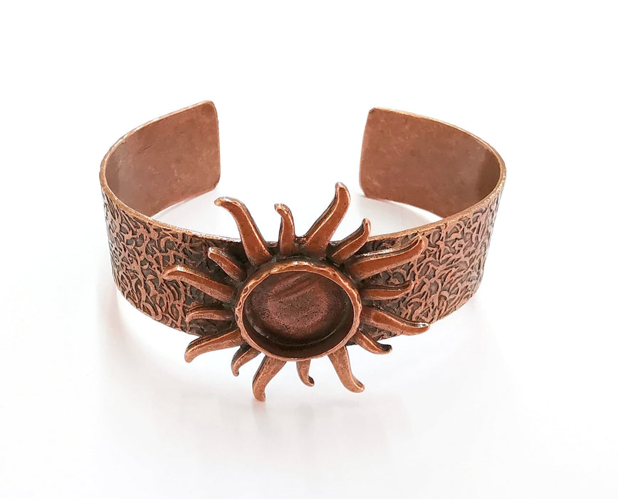 Sun Bracelet Blank Resin Bangle Dry Flower inlay Blank Cuff Bezel Glass Cabochon Base Textured Adjustable Antique Copper (16mm ) G20450