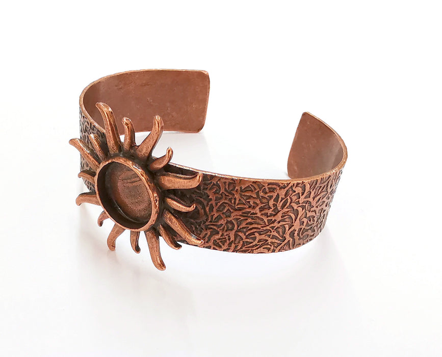 Sun Bracelet Blank Resin Bangle Dry Flower inlay Blank Cuff Bezel Glass Cabochon Base Textured Adjustable Antique Copper (16mm ) G20450