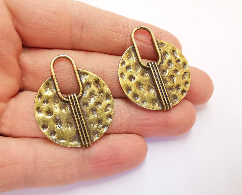 2 Hammered Charms Antique Bronze Plated Charms (38x30mm) G20451
