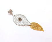 Leaf Pendant Blank Resin Bezel Mosaic Mountings Antique Silver and Gold Plated Brass (110x32mm)(7mm Bezel Size)  G19918