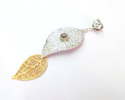 Leaf Pendant Blank Resin Bezel Mosaic Mountings Antique Silver and Gold Plated Brass (110x32mm)(7mm Bezel Size)  G19918