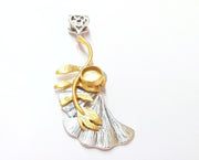 Ginkgo Leaf Pendant Blank Resin Bezel Mosaic Mountings Antique Silver and Gold Plated Brass (81x31mm)(9mm Bezel Size)  G19919